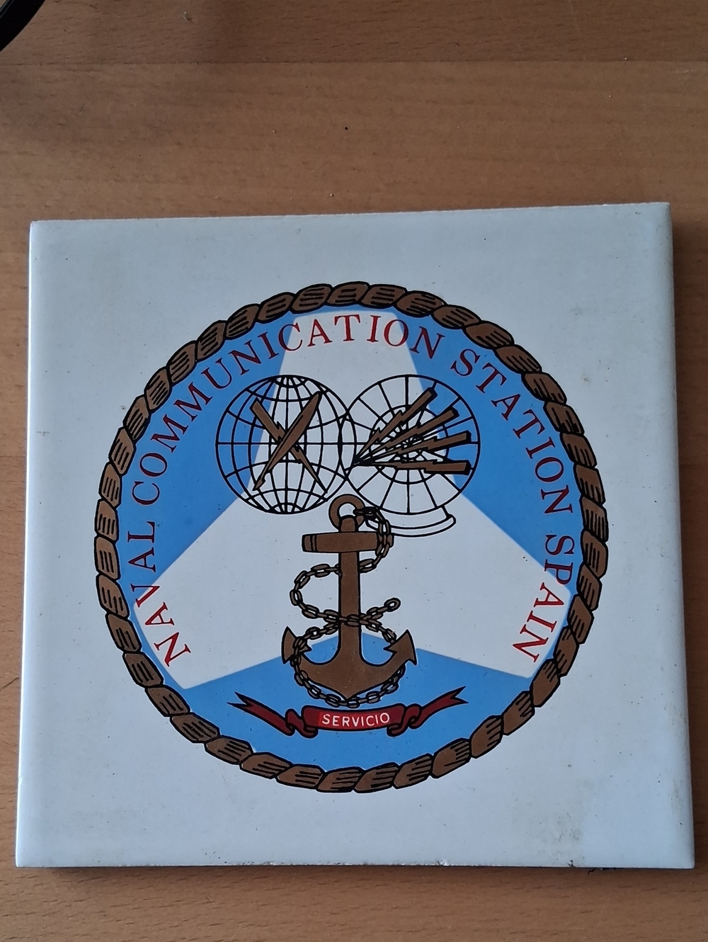 Naval Communication Station Spain Blue and White Ceramic Wall Tile